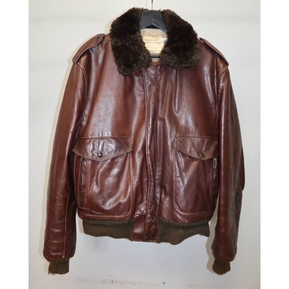 VTG 60s Schott N.Y.C. IS 674 MSFlight Bomber Jacket Brown Leather Size 46 - Picture 1 of 7